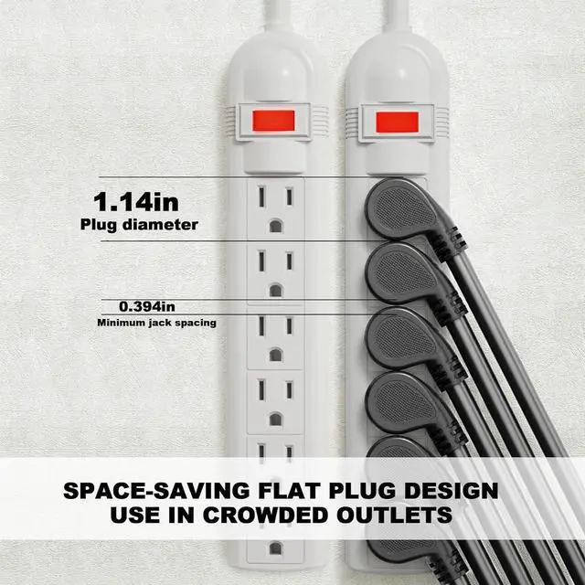 Alt view image 4 of 6 - 2 Pack 15 Foot Flat Plug Extension Cord Black, 14/3 Gauge Indoor Short Extension Cable, 15A 1875W 125V 14AWG, 3 Prong Low Profile Power Cord, ETL Listed