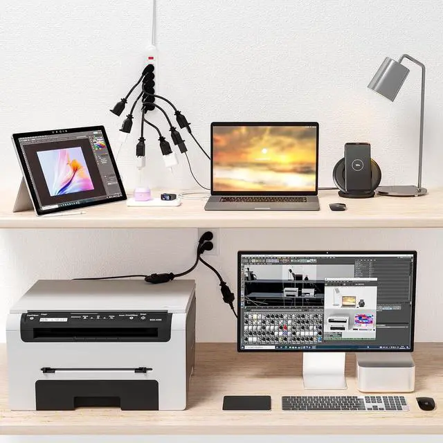 Alt view image 5 of 6 - 2 Pack 15 Foot Flat Plug Extension Cord Black, 14/3 Gauge Indoor Short Extension Cable, 15A 1875W 125V 14AWG, 3 Prong Low Profile Power Cord, ETL Listed