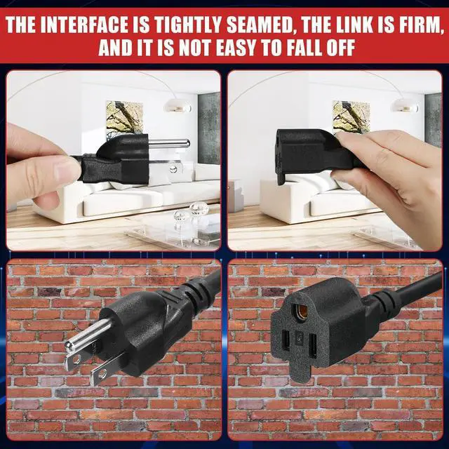 Alt view image 3 of 7 - Kanayu 10 Pcs Extension Cord, 16 AWG SJW Heavy Duty Power Cable 13 Amps 125V Extension Cable with 3 Prong for Indoor Outdoor Electrical Kitchen Appliances, UL Listed(6 Feet,Black)