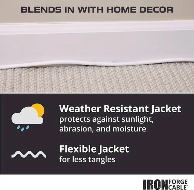 Alt view image 4 of 7 - Iron Forge Cable 15 Amp Heavy Duty Extension Cord 50 ft, SJTW 14 Gauge Extension Cord 3 Prong Outdoor & Indoor, Weatherproof White Power Cable 14 AWG, Great for Major Appliances - US Veteran Owned