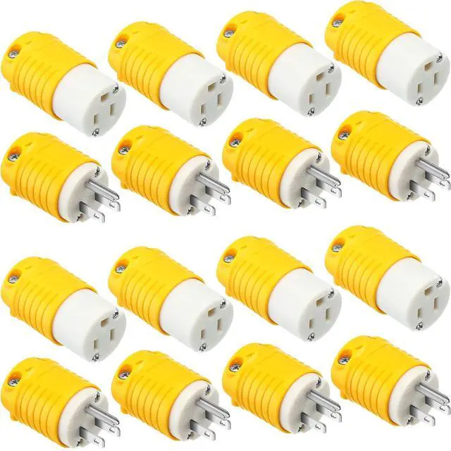 Main image of Sherr 16 Pcs Extension Cord Ends 15A 125V 2 Pole 3 Wire Heavy Duty Replacement Male Plug Female Connector Set 5-15P 5-15R Straight Blade Plug Grounding Type/ETL Listed (Male,Female)