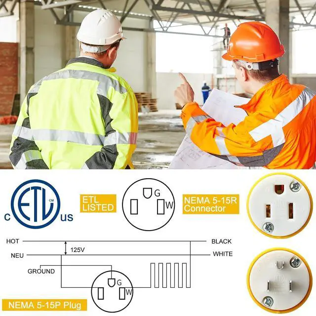 Alt view image 3 of 7 - Sherr 16 Pcs Extension Cord Ends 15A 125V 2 Pole 3 Wire Heavy Duty Replacement Male Plug Female Connector Set 5-15P 5-15R Straight Blade Plug Grounding Type/ETL Listed (Male,Female)