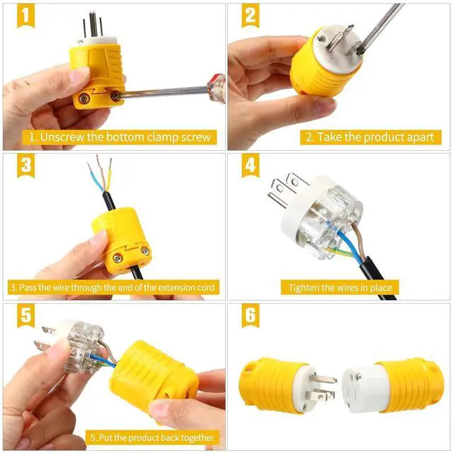 Alt view image 6 of 7 - Sherr 16 Pcs Extension Cord Ends 15A 125V 2 Pole 3 Wire Heavy Duty Replacement Male Plug Female Connector Set 5-15P 5-15R Straight Blade Plug Grounding Type/ETL Listed (Male,Female)