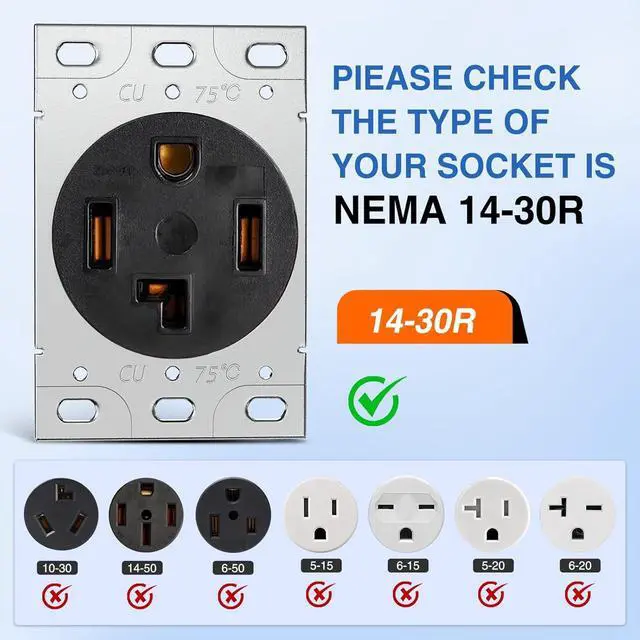 Alt view image 3 of 7 - Nilight 50FT EV Dryer Extension Cord 4 Prong 30 Amp NEMA 14-30P 14-30R Old Cable Heavy Duty 10 Gauge Pure Copper Wire UL Listed 125/250V for Level 2 Using