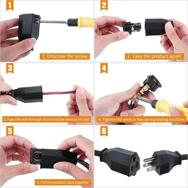 Alt view image 6 of 6 - 20 Pcs Extension Cord Plug Replacement Male and Female Extension Cord Ends 125v 15a 2 Pole 3 Wire Male and Female Connector Straight Plug Replacement compatible with Nema 5-15p and 5-15r 1875w