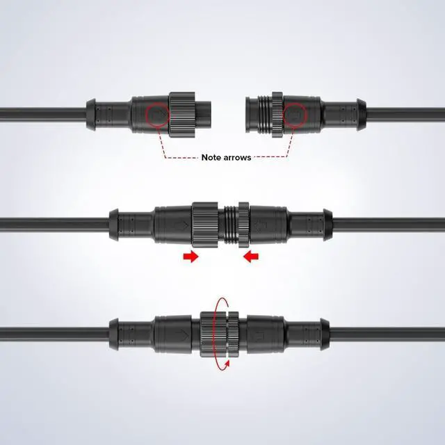 Alt view image 7 of 7 - BTF-LIGHTING 3 Pin Electrical Metal nut Connector 18AWG IP67 Male Female Connector 7.87in/20cm Extension Cable for Car,Truck,Boat,Indoor/Outdoor LED Strip Lights/String 22mm Metal Nut Big Size