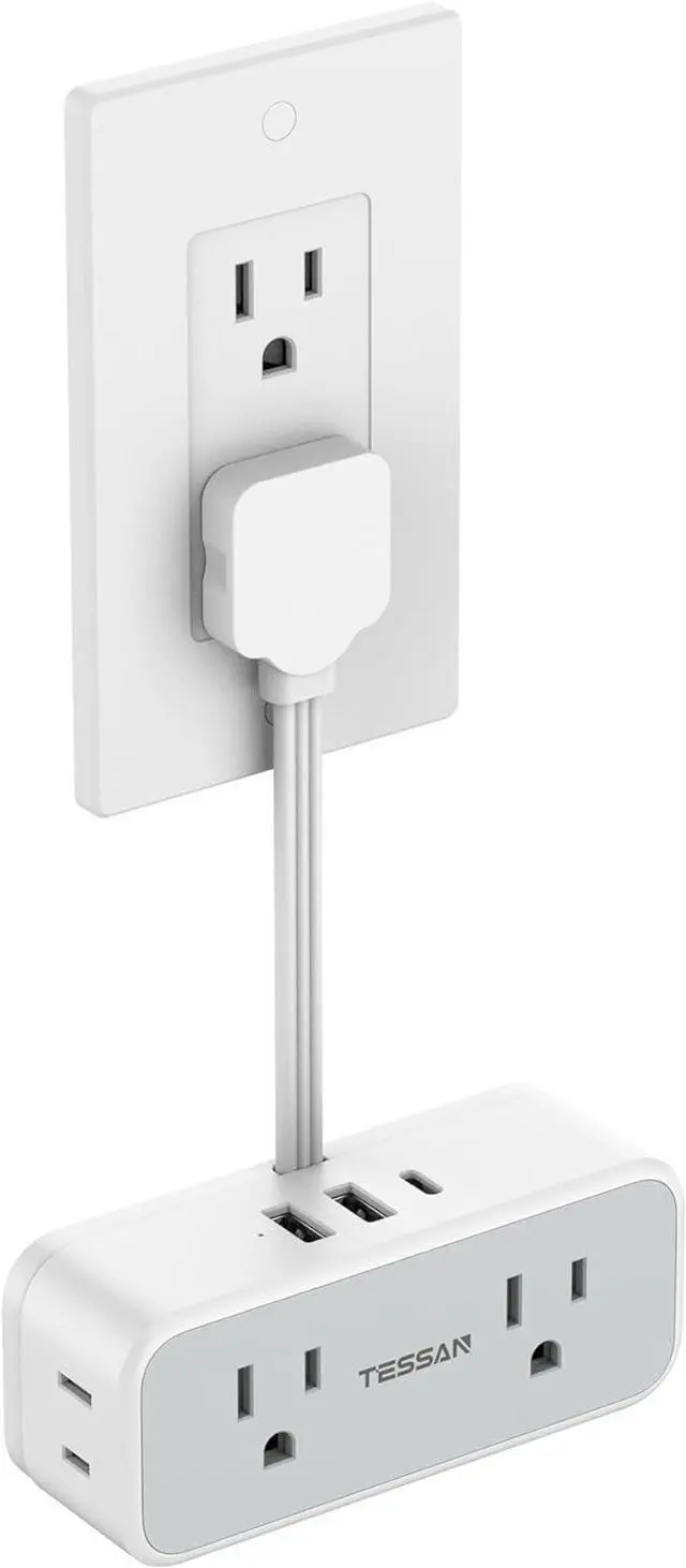 Main image of TESSAN Multi Plug Wall Outlet Extender, 6 inch Short Extension Cord, Flat Plug Splitter with 4 AC 3 USB (1 USB C) Charging Ports, Multiple Outlet Small Power Strip for Home Office Dorm Room