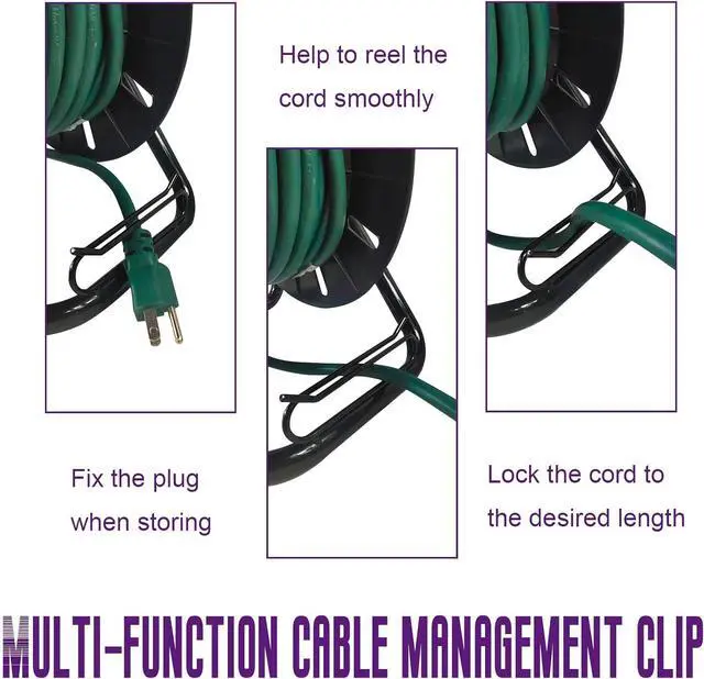 Alt view image 5 of 7 - Heavy Duty Extension Cord Storage Reel with 4Grounded Outlets, 10A Circuit Breaker, Retractable Hand Wind, Portable Empty Hand Crank Open Cord Reel for 12/3 14/3 16/3 Gauge Power Cord, Green