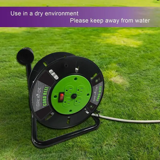 Alt view image 7 of 7 - Heavy Duty Extension Cord Storage Reel with 4Grounded Outlets, 10A Circuit Breaker, Retractable Hand Wind, Portable Empty Hand Crank Open Cord Reel for 12/3 14/3 16/3 Gauge Power Cord, Green