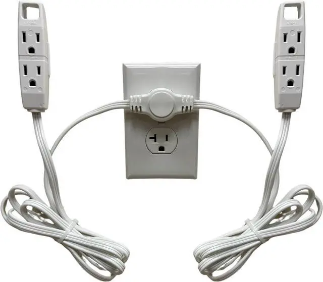 Main image of W4W Twin Extension Cord Power Strip - 3 Prong - 12 Foot Cord - 6 feet on Each Side - Flat Head (Wall Hugger) Outlet Plug - 6 Polarized Outlets