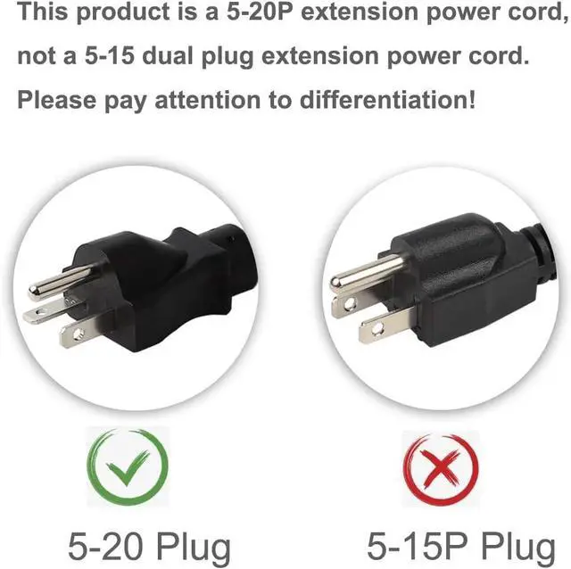 Alt view image 2 of 5 - 6Feet/1.83M Nema 5-20P Power Extension Cord, (UL CUL Listed) Heavy Duty 12AWG Nema 5-20P to 5-20R Extension Power Cable,20Amp T Blade Male to Female Cable