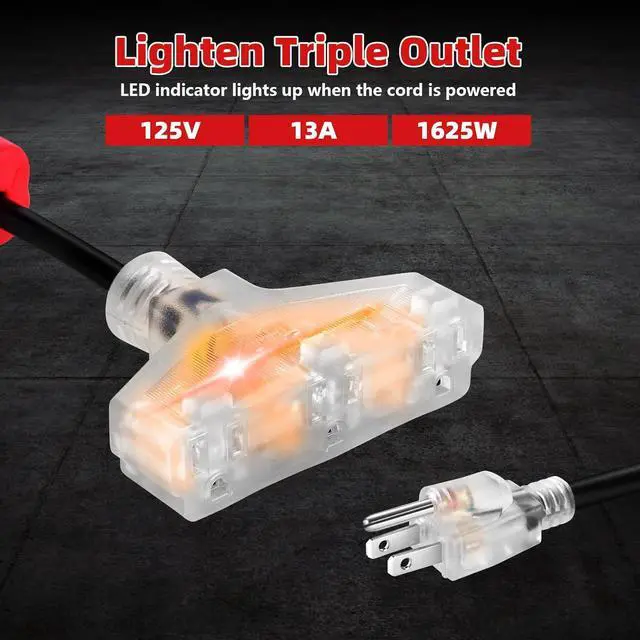 Alt view image 7 of 7 - Himimi Retractable Extension Cord Reel, 50FT 14AWG/3C Power Cord Reel for Garage Workshop, Wall/Ceiling Mounted Extension Cord Reel, 3-Lighted Triple Outlets, UL Listed, 13A Circuit Breaker