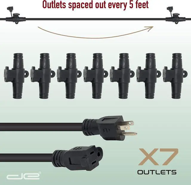 Alt view image 3 of 7 - 35 FT Evenly Spaced Multiple Outlet 14/3 Extension Cord, Outdoor/Indoor - 7 Outlets Every 5 Feet, Christmas Lighting, Holiday Decorations, Uplighting, Stage Backlines