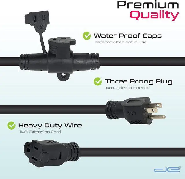 Alt view image 7 of 7 - 35 FT Evenly Spaced Multiple Outlet 14/3 Extension Cord, Outdoor/Indoor - 7 Outlets Every 5 Feet, Christmas Lighting, Holiday Decorations, Uplighting, Stage Backlines