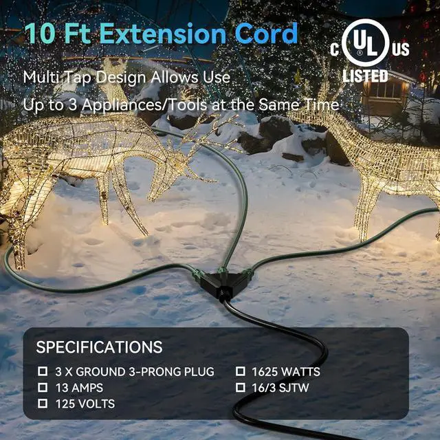 Alt view image 2 of 7 - K KASONIC - 10 Ft Extension Cord with 3 Outlets, UL Listed 16/3 SJTW 3-Wire Grounded, 13A 125V 1625W for Indoor/Outdoor Use - Black