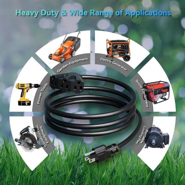 Alt view image 5 of 7 - K KASONIC - 10 Ft Extension Cord with 3 Outlets, UL Listed 16/3 SJTW 3-Wire Grounded, 13A 125V 1625W for Indoor/Outdoor Use - Black