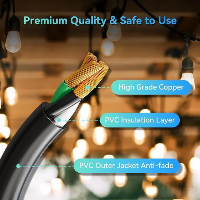 Alt view image 3 of 7 - K KASONIC - 10 Ft Extension Cord with 3 Outlets, UL Listed 16/3 SJTW 3-Wire Grounded, 13A 125V 1625W for Indoor/Outdoor Use - Black