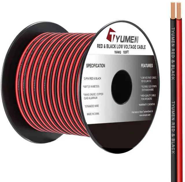 Main image of 16 Gauge Wire 100FT, 16/2 AWG Red Black Hookup Electrical Wire LED Strips Extension Cord 12V/24V DC Cable, 16AWG 2 Conductors Flexible Wire for in-Home, Autos, Schools use