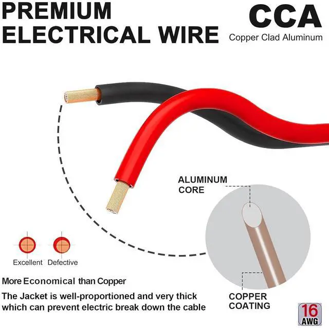 Alt view image 4 of 7 - 16 Gauge Wire 100FT, 16/2 AWG Red Black Hookup Electrical Wire LED Strips Extension Cord 12V/24V DC Cable, 16AWG 2 Conductors Flexible Wire for in-Home, Autos, Schools use