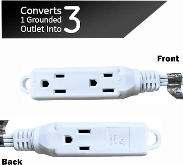 Alt view image 3 of 6 - YOJOE 3-Outlets Indoor Extension Cord Outlet Extender, 3 Prong Grounded 15A Power Strip, 14 Gauge Heavy Duty 6 ft White Flat Plug Extension Cord, 14/3 SPT-3 UL Listed