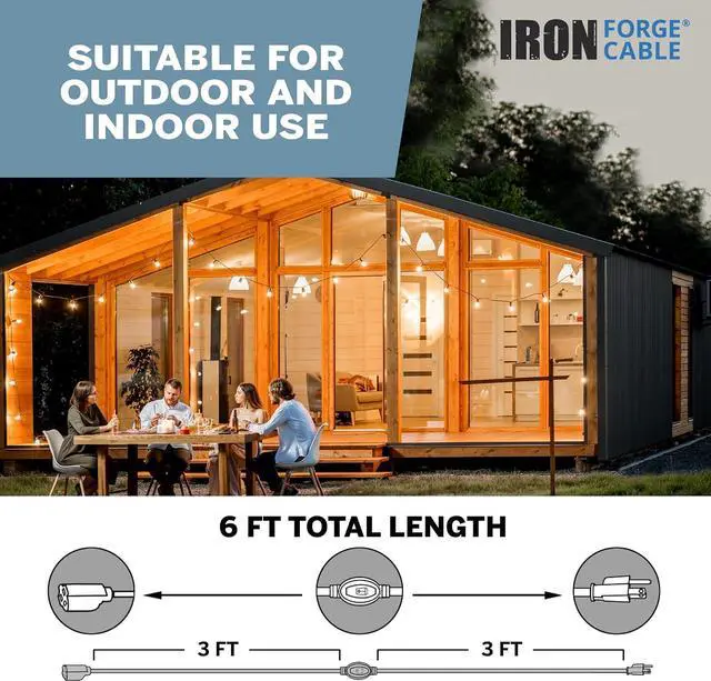 Alt view image 3 of 5 - Iron Forge Cable 6 Ft Black Extension Cord with Inline Switch On/Off, 16/3 SJTW 3 Prong with in Line Switch On Off Power -10 AMP Cord - ETL Listed