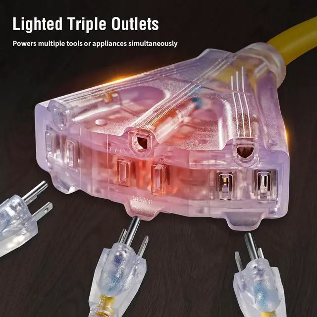 Alt view image 6 of 7 - SURAIELEC 50 FT Extension Cord Reel, 14 Gauge Retractable Extension Cord, SJTOW 14 AWG/3C Heavy Duty Power Cord, 13 AMP Circuit Breaker, Lighted Triple Tap, Ceiling or Wall Mount, UL Listed