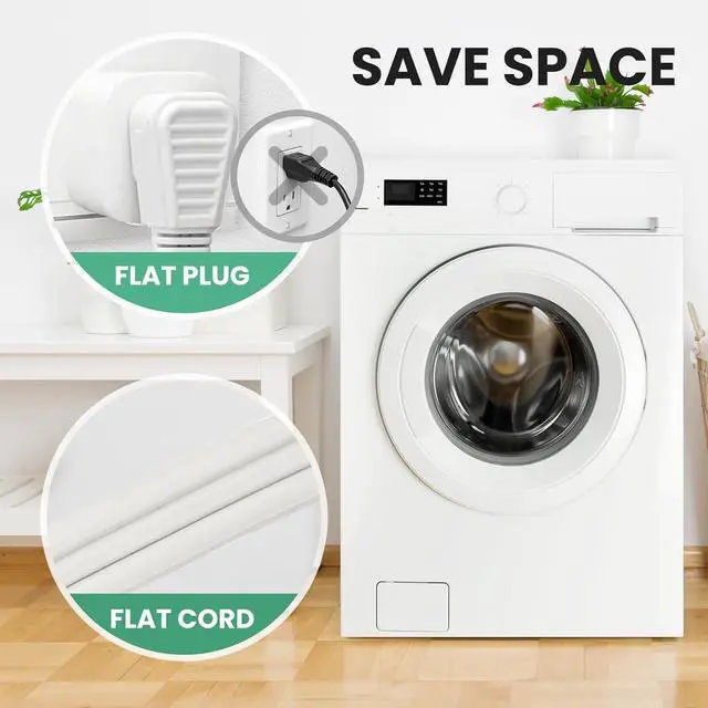 Alt view image 4 of 6 - YOJOE 3-Outlets Indoor Extension Cord Outlet Extender, 3 Prong Grounded 15A Power Strip, 14 Gauge Heavy Duty 6 ft White Flat Plug Extension Cord, 14/3 SPT-3 UL Listed