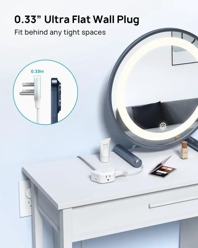 Alt view image 2 of 6 - TROND Rightward Flat Extension Cord 6 Feet - Flat Plug Power Strip 3 Prong, 3 Plug Extension Outlets, Thin Power Cord Extension for Indoor Home Office School Travel Cruise Ship Essentials, White