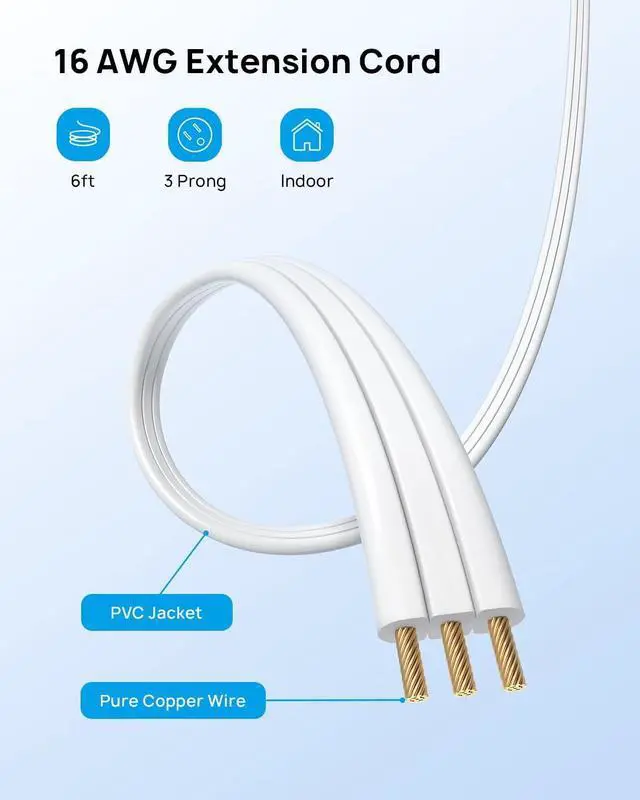 Alt view image 4 of 6 - TROND Rightward Flat Extension Cord 6 Feet - Flat Plug Power Strip 3 Prong, 3 Plug Extension Outlets, Thin Power Cord Extension for Indoor Home Office School Travel Cruise Ship Essentials, White