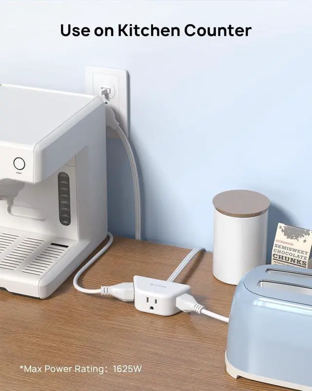 Alt view image 5 of 6 - TROND Rightward Flat Extension Cord 6 Feet - Flat Plug Power Strip 3 Prong, 3 Plug Extension Outlets, Thin Power Cord Extension for Indoor Home Office School Travel Cruise Ship Essentials, White