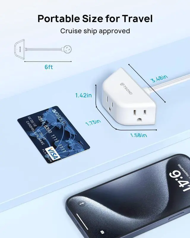 Alt view image 6 of 6 - TROND Rightward Flat Extension Cord 6 Feet - Flat Plug Power Strip 3 Prong, 3 Plug Extension Outlets, Thin Power Cord Extension for Indoor Home Office School Travel Cruise Ship Essentials, White