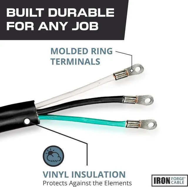 Alt view image 4 of 6 - Iron Forge Cable NEMA 6-50 Extension Cord with Open End - 4ft 50 Amp EV Power Cord with Eyelet, 6/3 Gauge Replacement Cable - NEMA 6-50 Plug STW