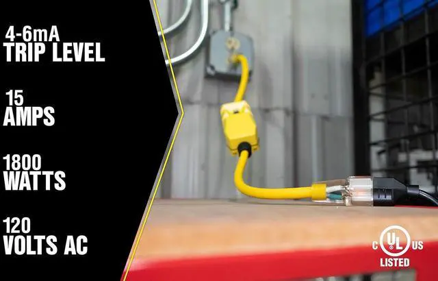 Alt view image 6 of 7 - Yellow Jacket Heavy Duty Extension Cord with In-Line GFCI, 2Ft, 12 Gauge, 3 Conductor, 15 AMP, Lighted End, 1 Outlet, SJTW, Yellow, 2817
