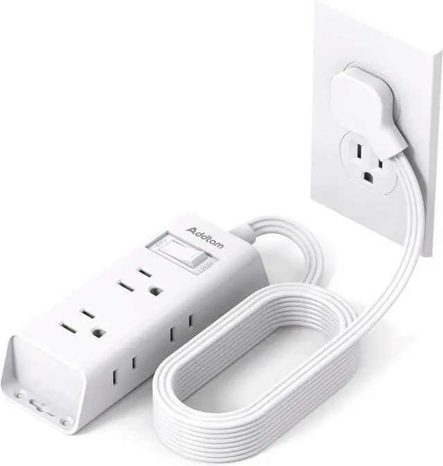Main image of Flat Extension Cord 15 ft - Addtam Flat Plug Power Strip with 6 Outlets Extender, Long Extension Cord with Multiple Outlets, Wall Mount for Home Dorm Room Essentials, ETL Listed