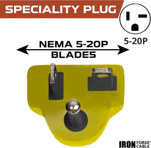 Alt view image 4 of 5 - Iron Forge Cable 50 Ft Extension Cord - Nema 5-20 Extension Cord Heavy Duty 50 ft, 5-20P to 5-20R Lighted Yellow SJTW 12 Gauge Electric Cable 20 Amp