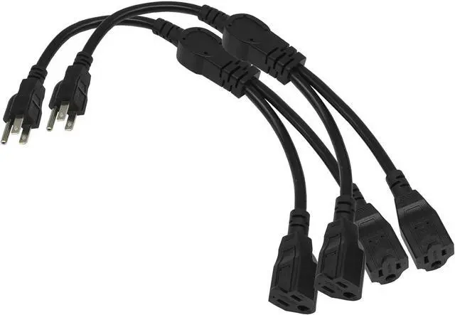 Main image of SJT 1.5FT Black Power Cord Splitter - 1 to 2, 16AWG, Indoor Cable Strip Outlet Saver, Extension Cable for Computer & LED Stage Light 2 Pack