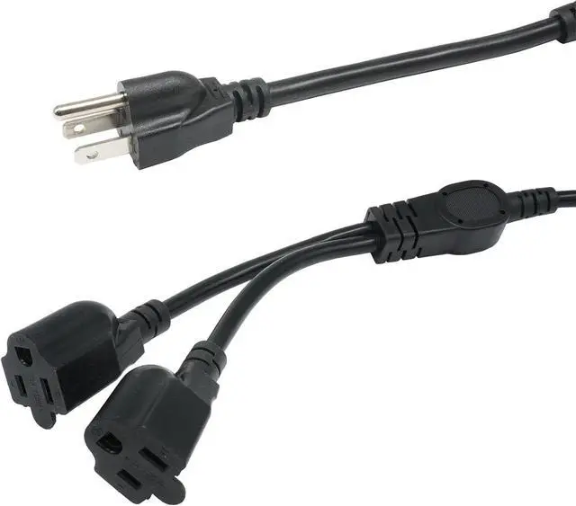 Alt view image 3 of 5 - SJT 1.5FT Black Power Cord Splitter - 1 to 2, 16AWG, Indoor Cable Strip Outlet Saver, Extension Cable for Computer & LED Stage Light 2 Pack