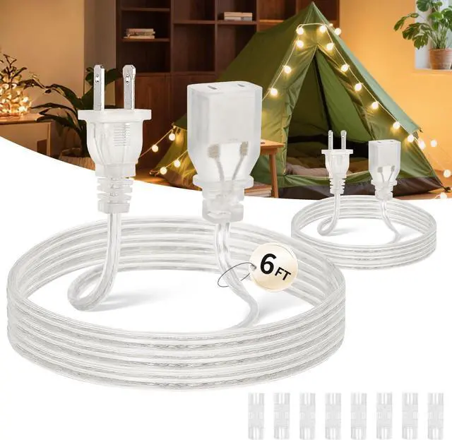 Main image of Clear Extension Cord 6 Feet, 2 Pack Clear Extension Cord, UL-Certified Power Cord Extension, 2 Prong Extension Cord Male to Female, 2x18 AWG Thin Extension Cord 125V 7A, Indoor Extension Cords