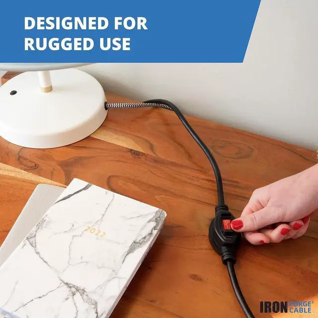 Alt view image 4 of 6 - Iron Forge Cable 10 Ft Black Extension Cord with Inline Switch On/Off, 16/3 SJTW 3 Prong with in Line Switch On Off Power -10 AMP Cord - ETL Listed