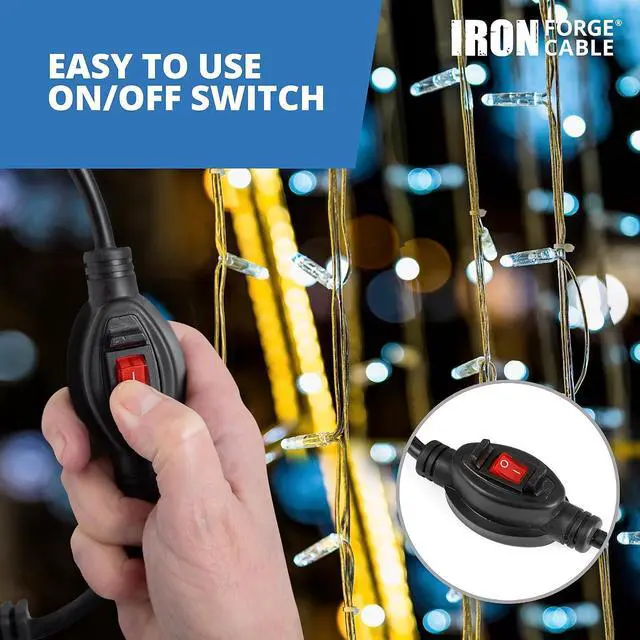 Alt view image 6 of 6 - Iron Forge Cable 10 Ft Black Extension Cord with Inline Switch On/Off, 16/3 SJTW 3 Prong with in Line Switch On Off Power -10 AMP Cord - ETL Listed