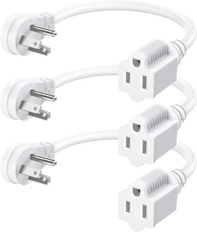 Main image of DEWENWILS 1FT Extension Cord Indoor, 14 Gauge Short Flat Plug Extension Cord White with 3 Prong, Low Profile Power Cable SJT, ETL Listed, 3 Pack