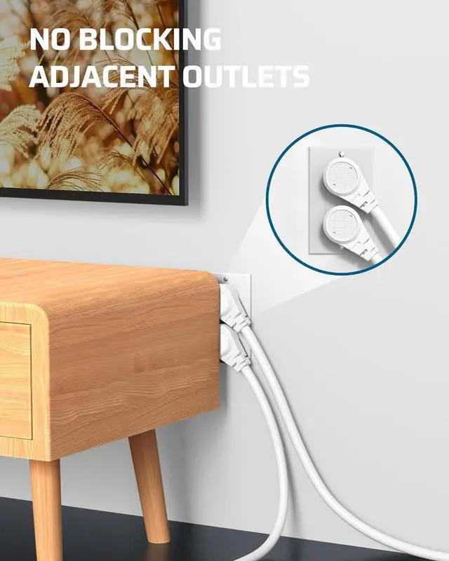 Alt view image 4 of 7 - DEWENWILS 1FT Extension Cord Indoor, 14 Gauge Short Flat Plug Extension Cord White with 3 Prong, Low Profile Power Cable SJT, ETL Listed, 3 Pack