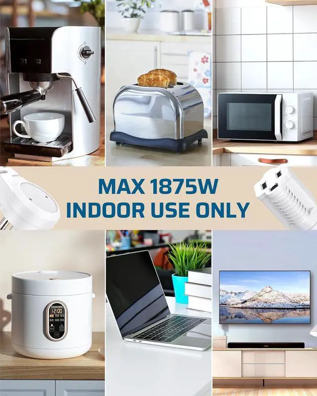 Alt view image 7 of 7 - DEWENWILS 1FT Extension Cord Indoor, 14 Gauge Short Flat Plug Extension Cord White with 3 Prong, Low Profile Power Cable SJT, ETL Listed, 3 Pack