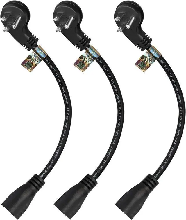 Main image of Short Extension Cord 1 Ft 12 Inches, 16 AWG 3 Prong Male to Female - Flat Plug Short Indoor and Outdoor Extension Cord- 3 Prong Adapter Power Cord - Small Heavy Duty Plug Extender - Luxury Office