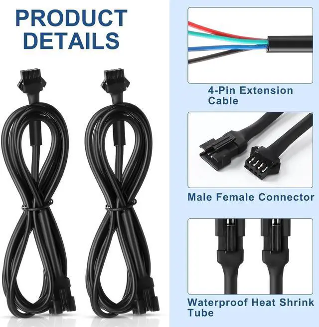Alt view image 3 of 6 - Kanayu 8 Pcs 4 Pin RGB LED Multi-Color Accent Light Extension Cable Wire Cord Set for LED Motorcycle ATV Car Light Multi-Color Neon Strip Trucks Rock Light (47 Inch)