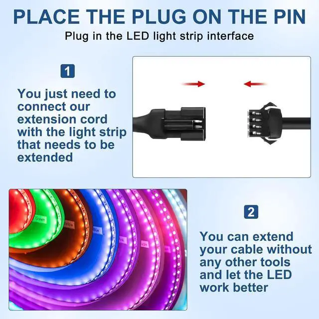Alt view image 4 of 6 - Kanayu 8 Pcs 4 Pin RGB LED Multi-Color Accent Light Extension Cable Wire Cord Set for LED Motorcycle ATV Car Light Multi-Color Neon Strip Trucks Rock Light (47 Inch)