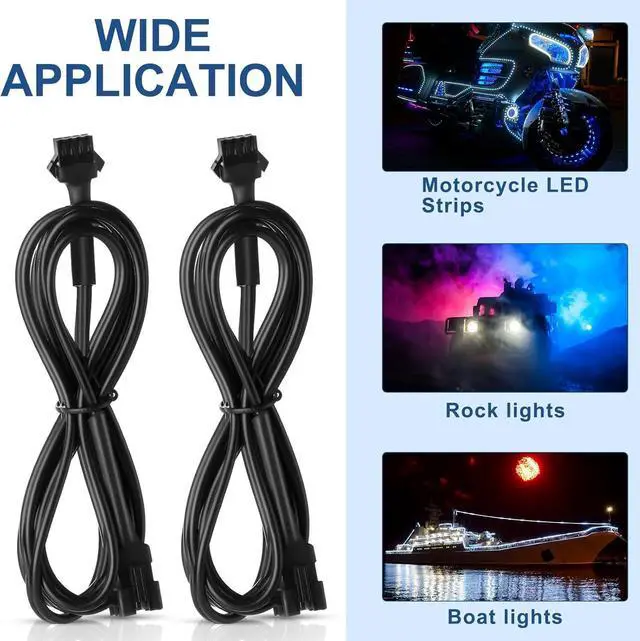 Alt view image 5 of 6 - Kanayu 8 Pcs 4 Pin RGB LED Multi-Color Accent Light Extension Cable Wire Cord Set for LED Motorcycle ATV Car Light Multi-Color Neon Strip Trucks Rock Light (47 Inch)