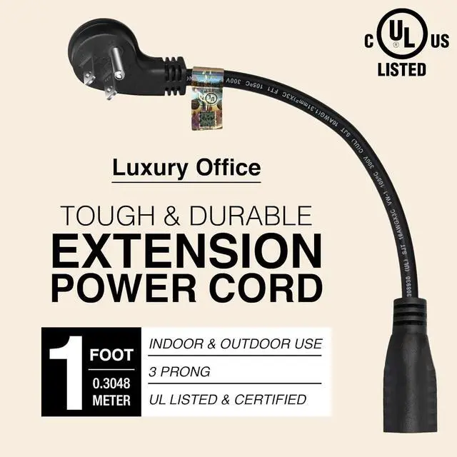 Alt view image 3 of 7 - Short Extension Cord 1 Ft 12 Inches, 16 AWG 3 Prong Male to Female - Flat Plug Short Indoor and Outdoor Extension Cord- 3 Prong Adapter Power Cord - Small Heavy Duty Plug Extender - Luxury Office