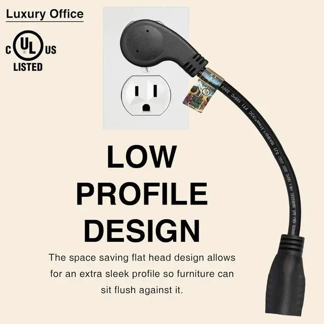 Alt view image 5 of 7 - Short Extension Cord 1 Ft 12 Inches, 16 AWG 3 Prong Male to Female - Flat Plug Short Indoor and Outdoor Extension Cord- 3 Prong Adapter Power Cord - Small Heavy Duty Plug Extender - Luxury Office
