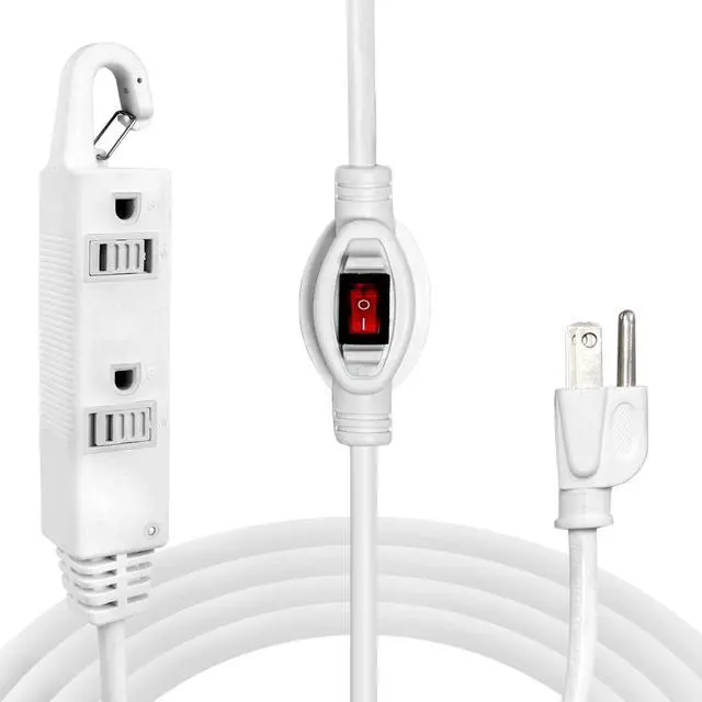 Main image of Iron Forge Cable 10 Ft 3 Outlets White Extension Cord with Inline Switch On/Off, 16/3 SJTW 3 Prong with Hook for Hanging -10 AMP Cord - ETL Listed